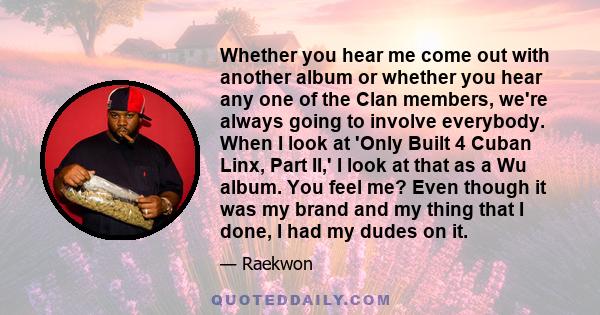 Whether you hear me come out with another album or whether you hear any one of the Clan members, we're always going to involve everybody. When I look at 'Only Built 4 Cuban Linx, Part II,' I look at that as a Wu album.