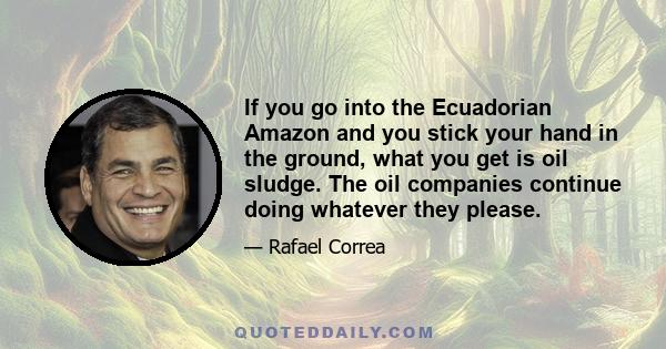 If you go into the Ecuadorian Amazon and you stick your hand in the ground, what you get is oil sludge. The oil companies continue doing whatever they please.