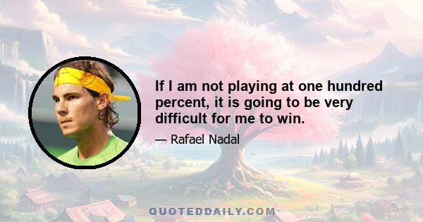 If I am not playing at one hundred percent, it is going to be very difficult for me to win.