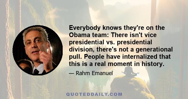 Everybody knows they're on the Obama team: There isn't vice presidential vs. presidential division, there's not a generational pull. People have internalized that this is a real moment in history.