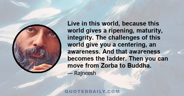 Live in this world, because this world gives a ripening, maturity, integrity. The challenges of this world give you a centering, an awareness. And that awareness becomes the ladder. Then you can move from Zorba to