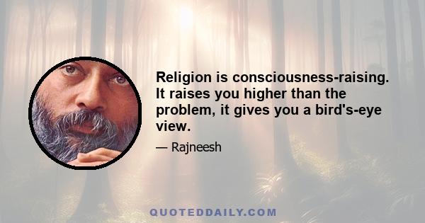 Religion is consciousness-raising. It raises you higher than the problem, it gives you a bird's-eye view.