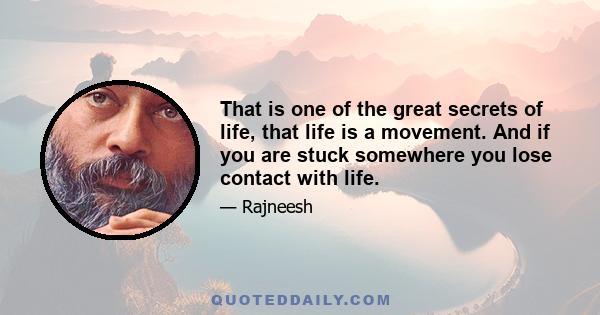 That is one of the great secrets of life, that life is a movement. And if you are stuck somewhere you lose contact with life.