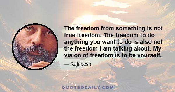 The freedom from something is not true freedom. The freedom to do anything you want to do is also not the freedom I am talking about. My vision of freedom is to be yourself.