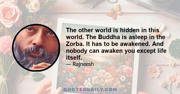 The other world is hidden in this world. The Buddha is asleep in the Zorba. It has to be awakened. And nobody can awaken you except life itself.