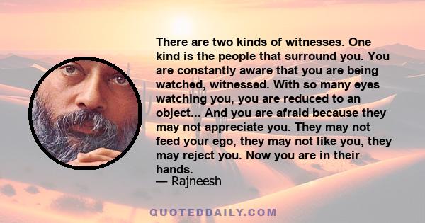 There are two kinds of witnesses. One kind is the people that surround you. You are constantly aware that you are being watched, witnessed. With so many eyes watching you, you are reduced to an object... And you are