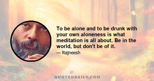 To be alone and to be drunk with your own aloneness is what meditation is all about. Be in the world, but don't be of it.