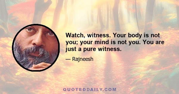 Watch, witness. Your body is not you; your mind is not you. You are just a pure witness.