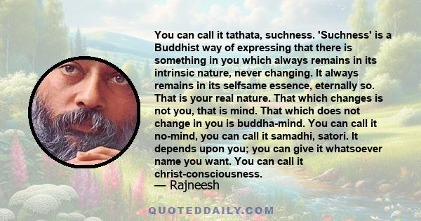 You can call it tathata, suchness. 'Suchness' is a Buddhist way of expressing that there is something in you which always remains in its intrinsic nature, never changing. It always remains in its selfsame essence,