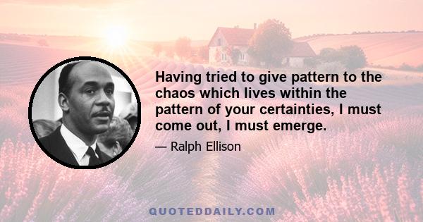 Having tried to give pattern to the chaos which lives within the pattern of your certainties, I must come out, I must emerge.