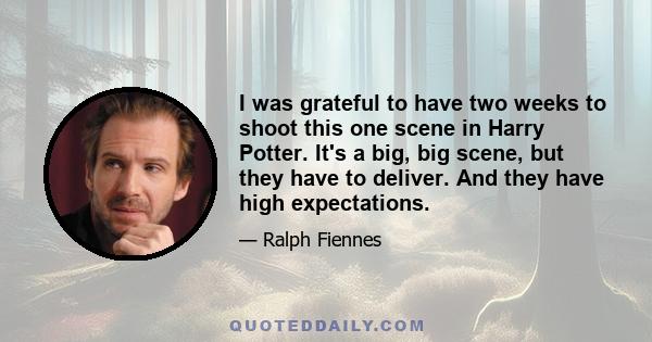 I was grateful to have two weeks to shoot this one scene in Harry Potter. It's a big, big scene, but they have to deliver. And they have high expectations.