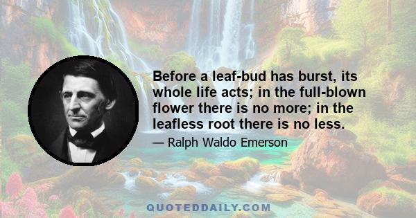 Before a leaf-bud has burst, its whole life acts; in the full-blown flower there is no more; in the leafless root there is no less.