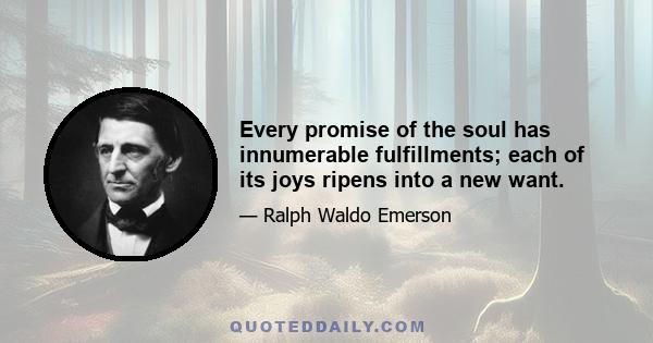 Every promise of the soul has innumerable fulfillments; each of its joys ripens into a new want.