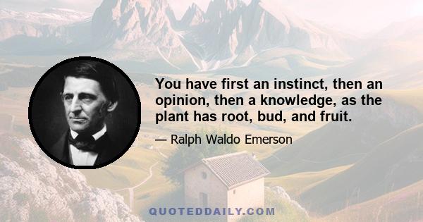 You have first an instinct, then an opinion, then a knowledge, as the plant has root, bud, and fruit.