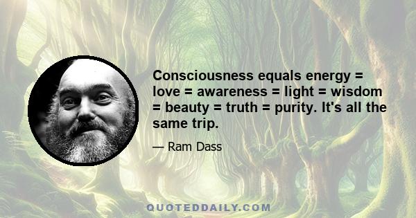 Consciousness equals energy = love = awareness = light = wisdom = beauty = truth = purity. It's all the same trip.