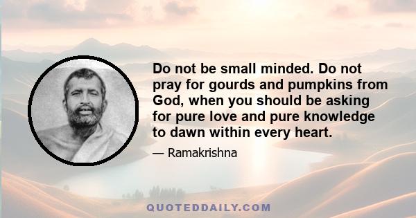 Do not be small minded. Do not pray for gourds and pumpkins from God, when you should be asking for pure love and pure knowledge to dawn within every heart.