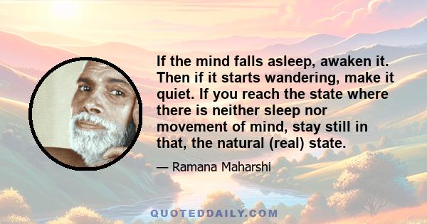 If the mind falls asleep, awaken it. Then if it starts wandering, make it quiet. If you reach the state where there is neither sleep nor movement of mind, stay still in that, the natural (real) state.