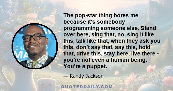 The pop-star thing bores me because it's somebody programming someone else. Stand over here, sing that, no, sing it like this, talk like that, when they ask you this, don't say that, say this, hold that, drive this,