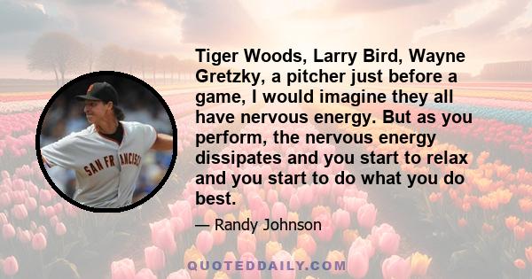 Tiger Woods, Larry Bird, Wayne Gretzky, a pitcher just before a game, I would imagine they all have nervous energy. But as you perform, the nervous energy dissipates and you start to relax and you start to do what you