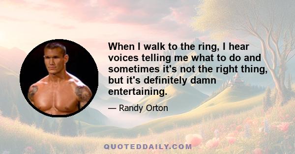 When I walk to the ring, I hear voices telling me what to do and sometimes it's not the right thing, but it's definitely damn entertaining.