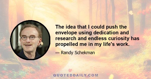 The idea that I could push the envelope using dedication and research and endless curiosity has propelled me in my life's work.