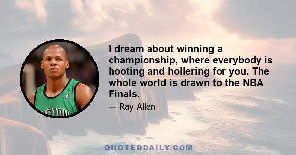 I dream about winning a championship, where everybody is hooting and hollering for you. The whole world is drawn to the NBA Finals.