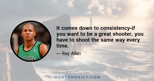 It comes down to consistency-if you want to be a great shooter, you have to shoot the same way every time.