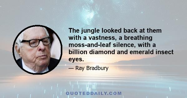 The jungle looked back at them with a vastness, a breathing moss-and-leaf silence, with a billion diamond and emerald insect eyes.