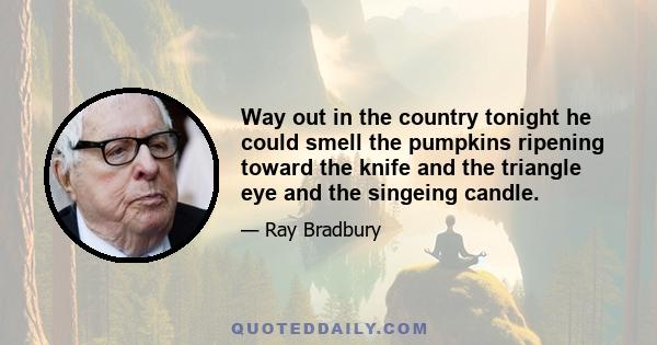 Way out in the country tonight he could smell the pumpkins ripening toward the knife and the triangle eye and the singeing candle.