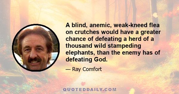 A blind, anemic, weak-kneed flea on crutches would have a greater chance of defeating a herd of a thousand wild stampeding elephants, than the enemy has of defeating God.