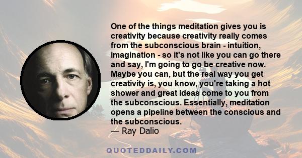 One of the things meditation gives you is creativity because creativity really comes from the subconscious brain - intuition, imagination - so it's not like you can go there and say, I'm going to go be creative now.