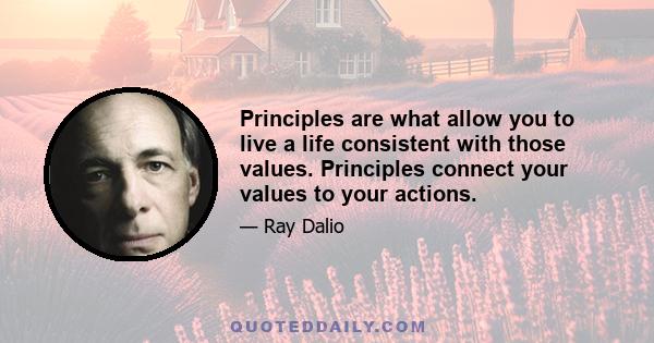 Principles are what allow you to live a life consistent with those values. Principles connect your values to your actions.