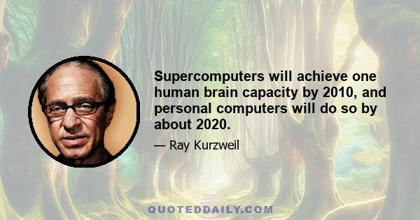 Supercomputers will achieve one human brain capacity by 2010, and personal computers will do so by about 2020.