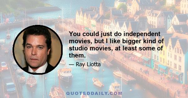 You could just do independent movies, but I like bigger kind of studio movies, at least some of them.