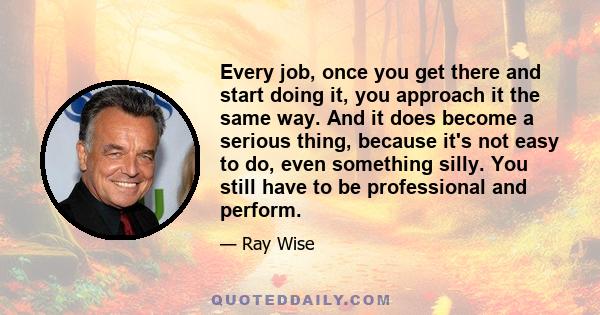 Every job, once you get there and start doing it, you approach it the same way. And it does become a serious thing, because it's not easy to do, even something silly. You still have to be professional and perform.