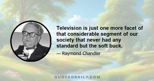 Television is just one more facet of that considerable segment of our society that never had any standard but the soft buck.