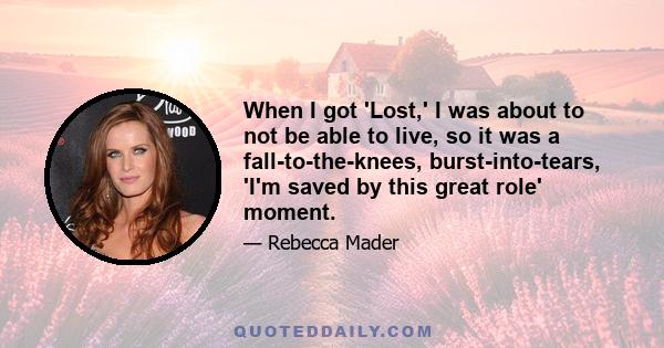 When I got 'Lost,' I was about to not be able to live, so it was a fall-to-the-knees, burst-into-tears, 'I'm saved by this great role' moment.