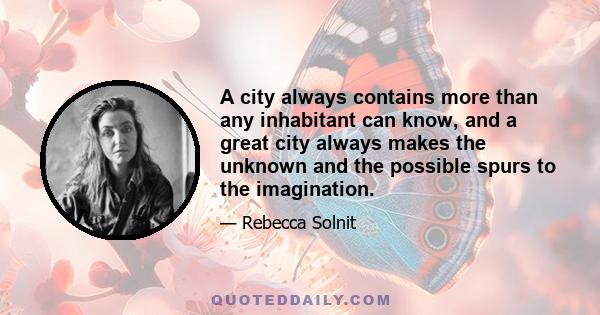 A city always contains more than any inhabitant can know, and a great city always makes the unknown and the possible spurs to the imagination.