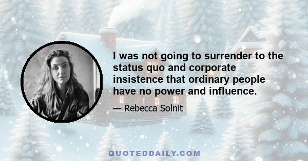 I was not going to surrender to the status quo and corporate insistence that ordinary people have no power and influence.