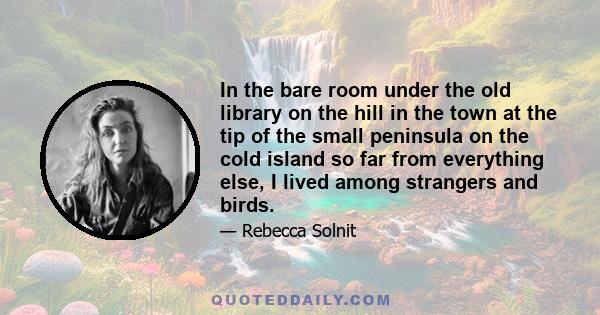 In the bare room under the old library on the hill in the town at the tip of the small peninsula on the cold island so far from everything else, I lived among strangers and birds.