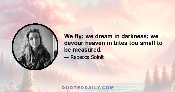 We fly; we dream in darkness; we devour heaven in bites too small to be measured.