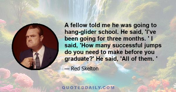 A fellow told me he was going to hang-glider school. He said, 'I've been going for three months. ' I said, 'How many successful jumps do you need to make before you graduate?' He said, 'All of them. '