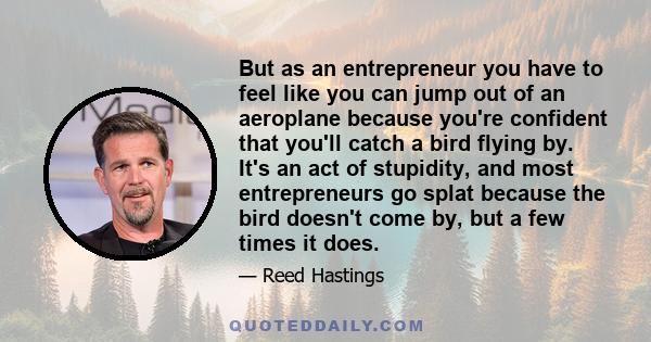 But as an entrepreneur you have to feel like you can jump out of an aeroplane because you're confident that you'll catch a bird flying by. It's an act of stupidity, and most entrepreneurs go splat because the bird