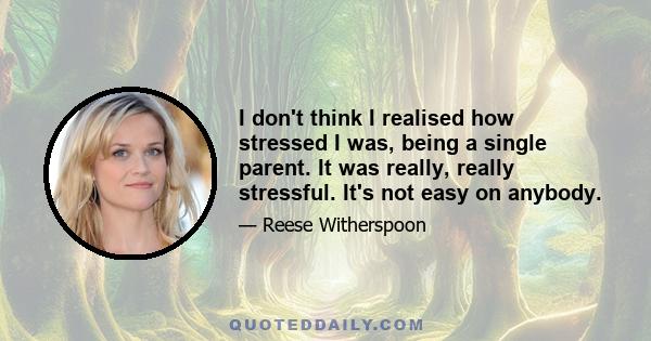 I don't think I realised how stressed I was, being a single parent. It was really, really stressful. It's not easy on anybody.