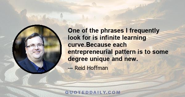 One of the phrases I frequently look for is infinite learning curve.Because each entrepreneurial pattern is to some degree unique and new.