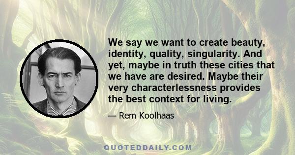 We say we want to create beauty, identity, quality, singularity. And yet, maybe in truth these cities that we have are desired. Maybe their very characterlessness provides the best context for living.