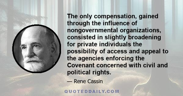 The only compensation, gained through the influence of nongovernmental organizations, consisted in slightly broadening for private individuals the possibility of access and appeal to the agencies enforcing the Covenant