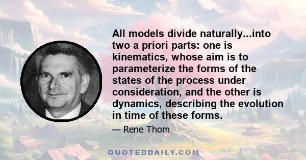 All models divide naturally...into two a priori parts: one is kinematics, whose aim is to parameterize the forms of the states of the process under consideration, and the other is dynamics, describing the evolution in