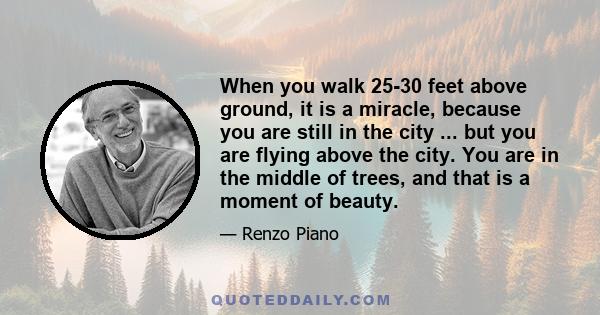 When you walk 25-30 feet above ground, it is a miracle, because you are still in the city ... but you are flying above the city. You are in the middle of trees, and that is a moment of beauty.