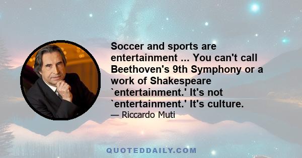 Soccer and sports are entertainment ... You can't call Beethoven's 9th Symphony or a work of Shakespeare `entertainment.' It's not `entertainment.' It's culture.